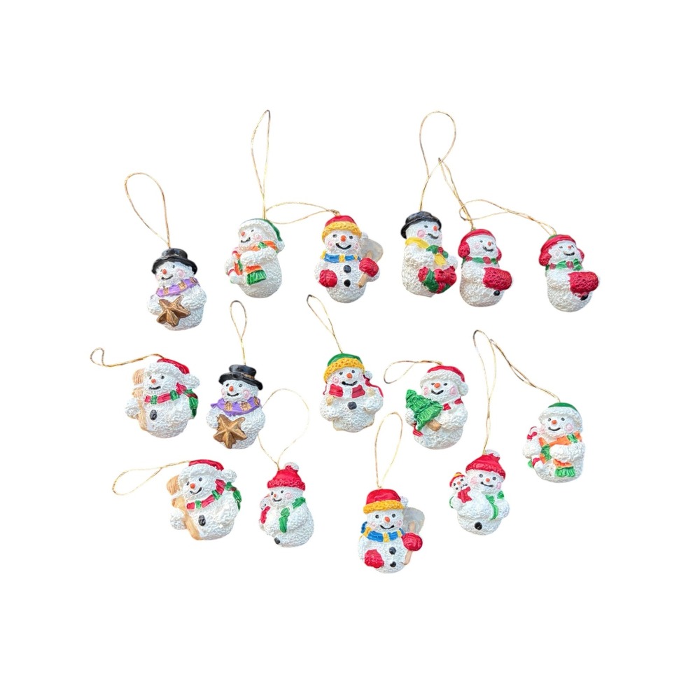 Vintage Mini Snowman Christmas Ornaments Set of 13 Resin Figurines Holiday Decor